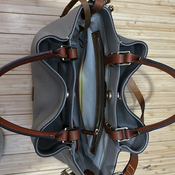 Dooney and Burke Barlow Bag. Taupe with brown trim. Very good condition. - Picture 8 of 16